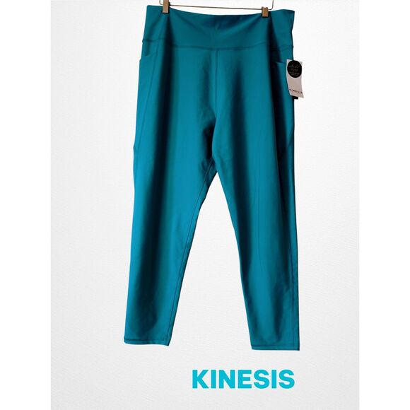 Kinesis Pants - Kinesis Activewear Leggings Teal Blue High Rise Ankle Pocket  Sz 2X